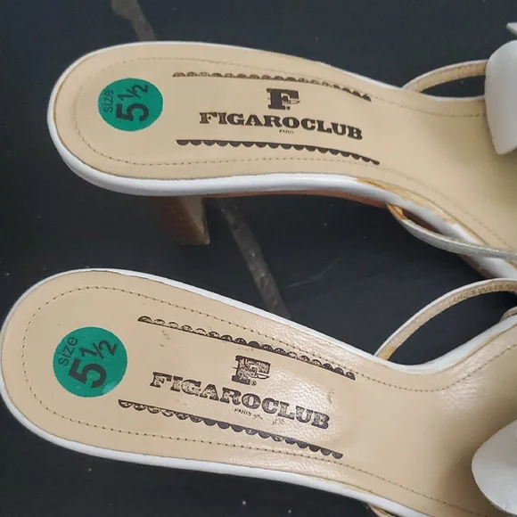 Figaro Club Ivory Floral Mid-Heel Slide Sandals With Heels Sz 5.5 Feminine Cute - Picture 2 of 11